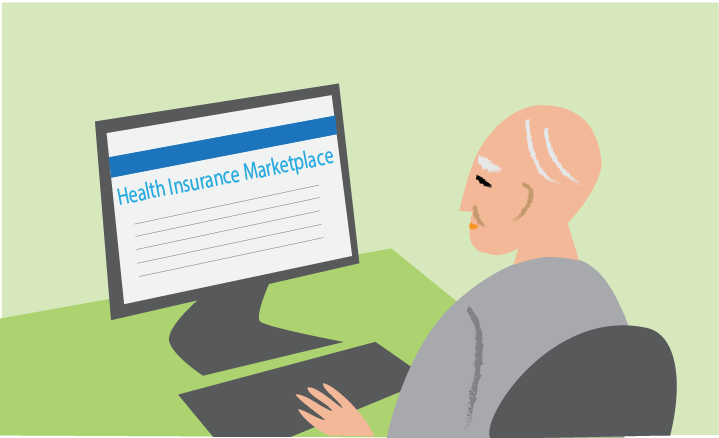 An elderly man researching health programs on computer